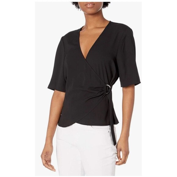 BCBGeneration D-Ring Wrap Top Women’s Medium Black Basic Dark Academia Corpcore - Picture 1 of 16